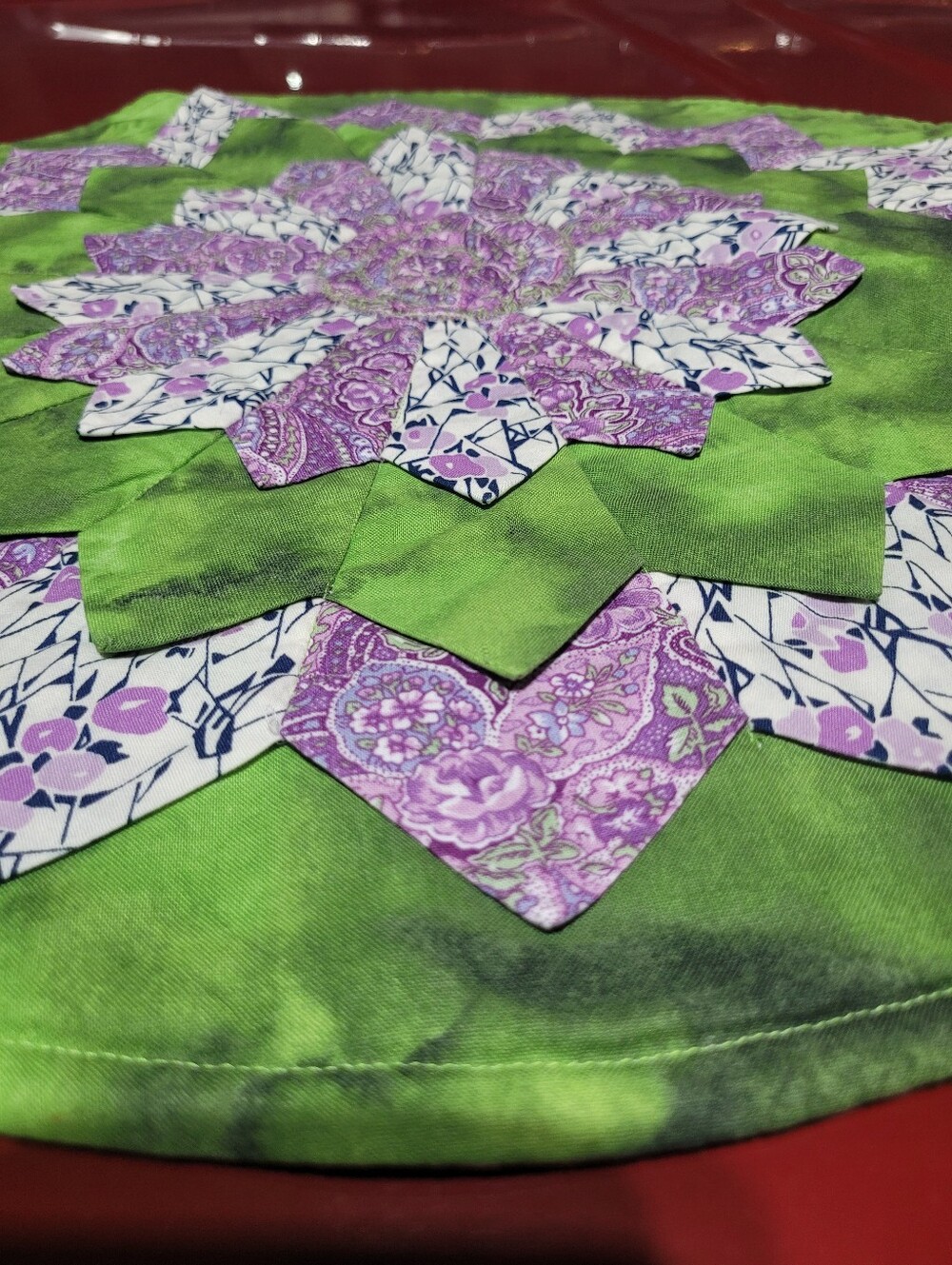 Handmade Round Quilted Mat. Front And Back Are Different Prints.  Grannycore